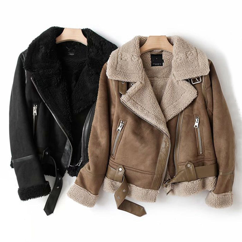 WInter Lapel Jacket Suede Lamb Wool
