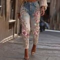 Womens Denim Jeans  With Colorful 3D Floral Prints