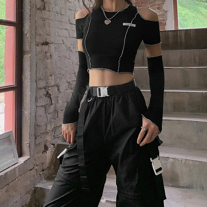 Cross-Border shoulder cut out shirt