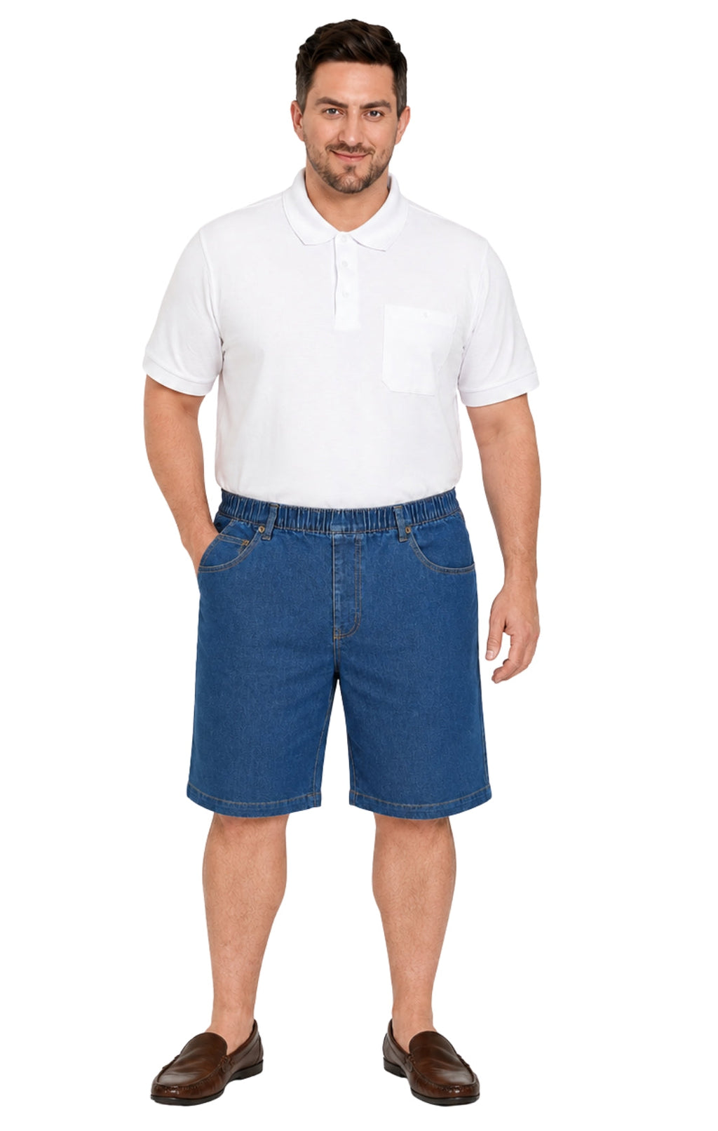 Men's Pull-On Stretch Denim Shorts — Elastic Waist No Zipper