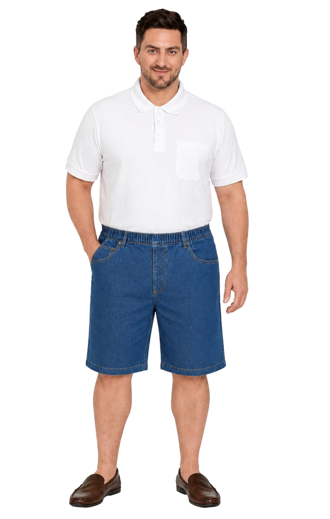 Men's Pull-On Stretch Denim Shorts — Elastic Waist No Zipper