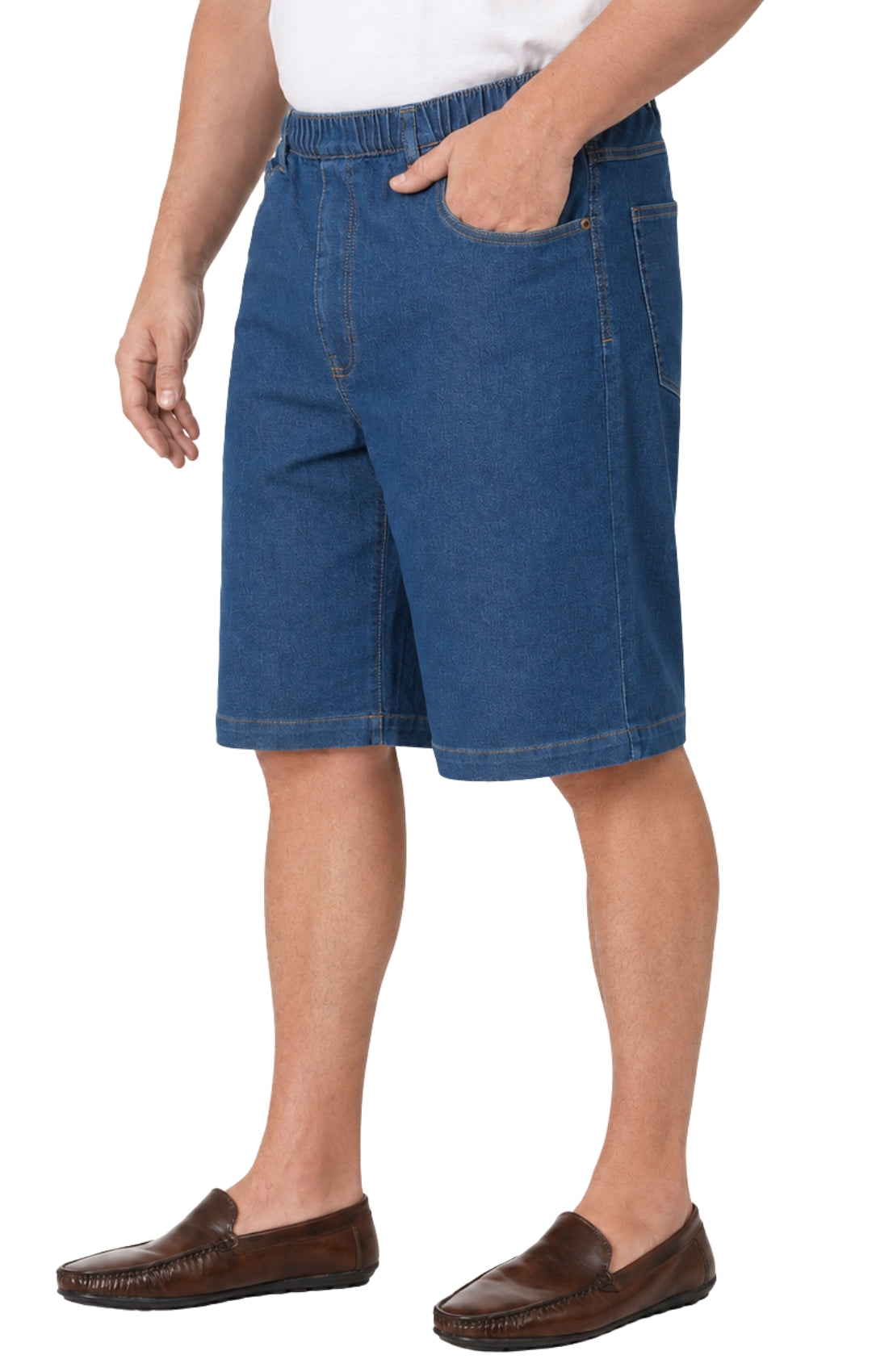 Men's Pull-On Stretch Denim Shorts — Elastic Waist No Zipper