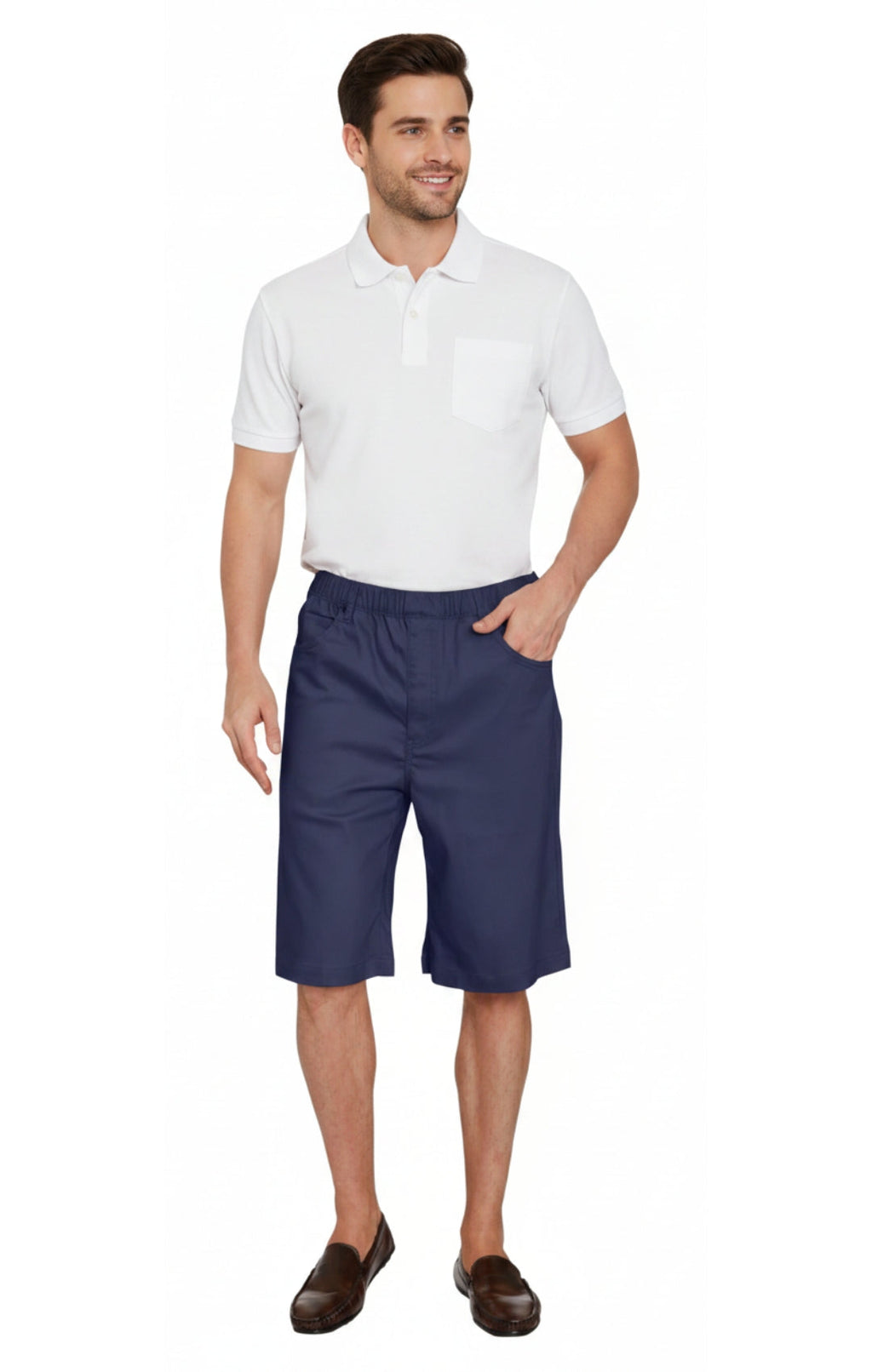 Men's Pull-On Stretch Denim Shorts — Elastic Waist No Zipper