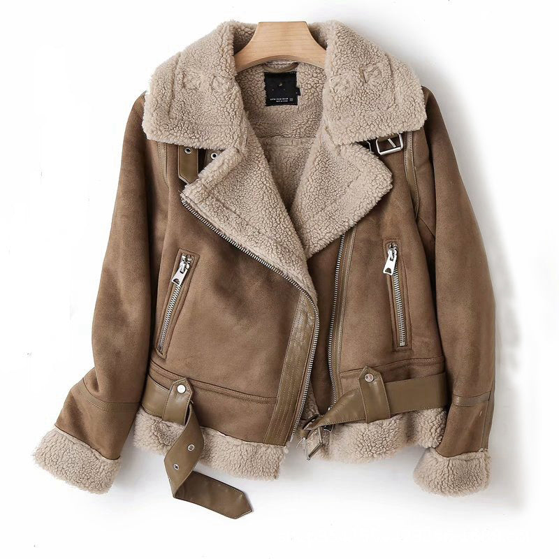 WInter Lapel Jacket Suede Lamb Wool