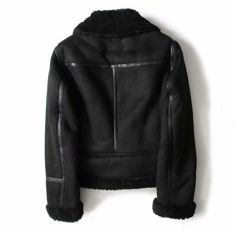 WInter Lapel Jacket Suede Lamb Wool
