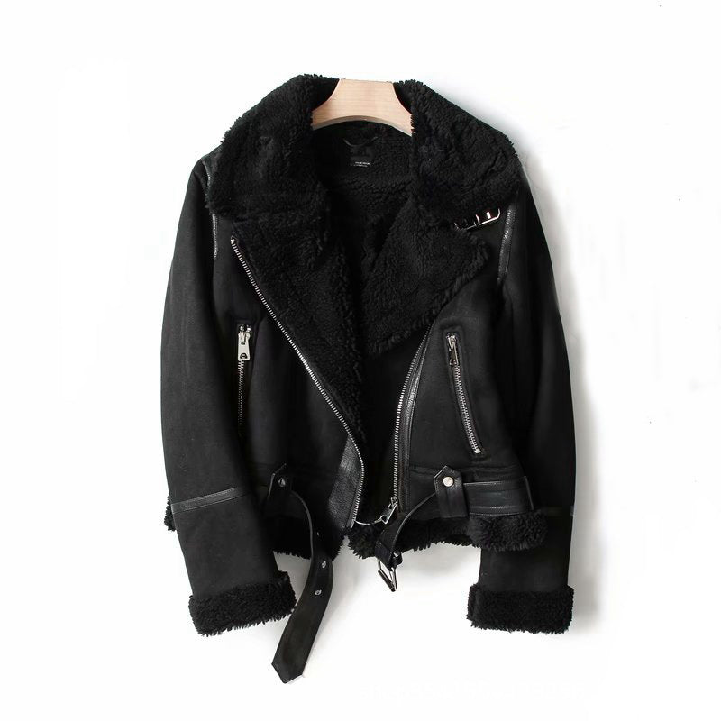 WInter Lapel Jacket Suede Lamb Wool