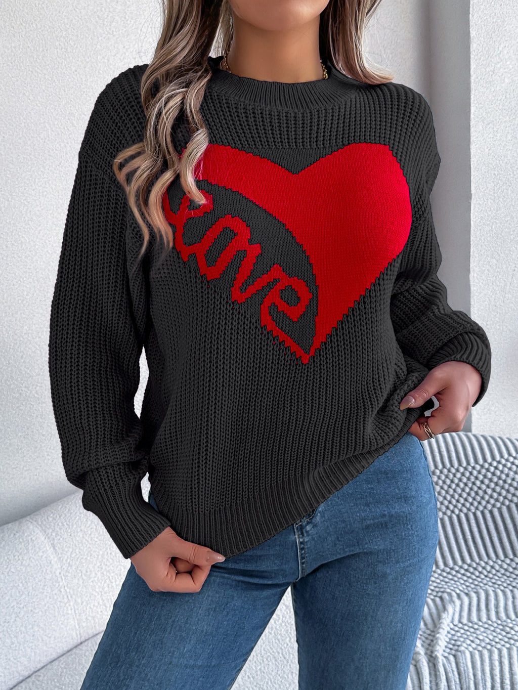 Love Print Pullover Sweater