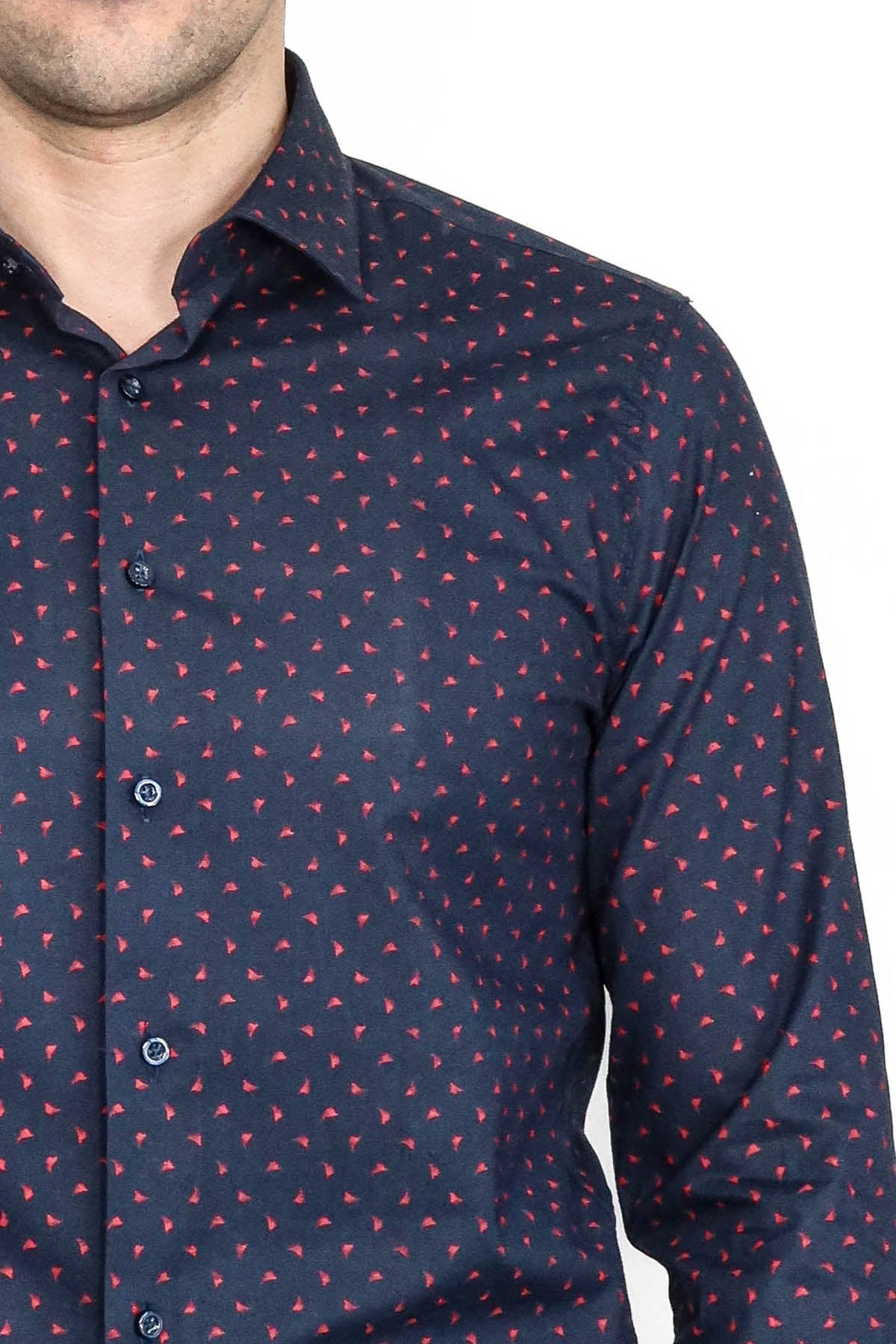 Men’s Navy Shirt with Minimal Red Pattern – Wessi