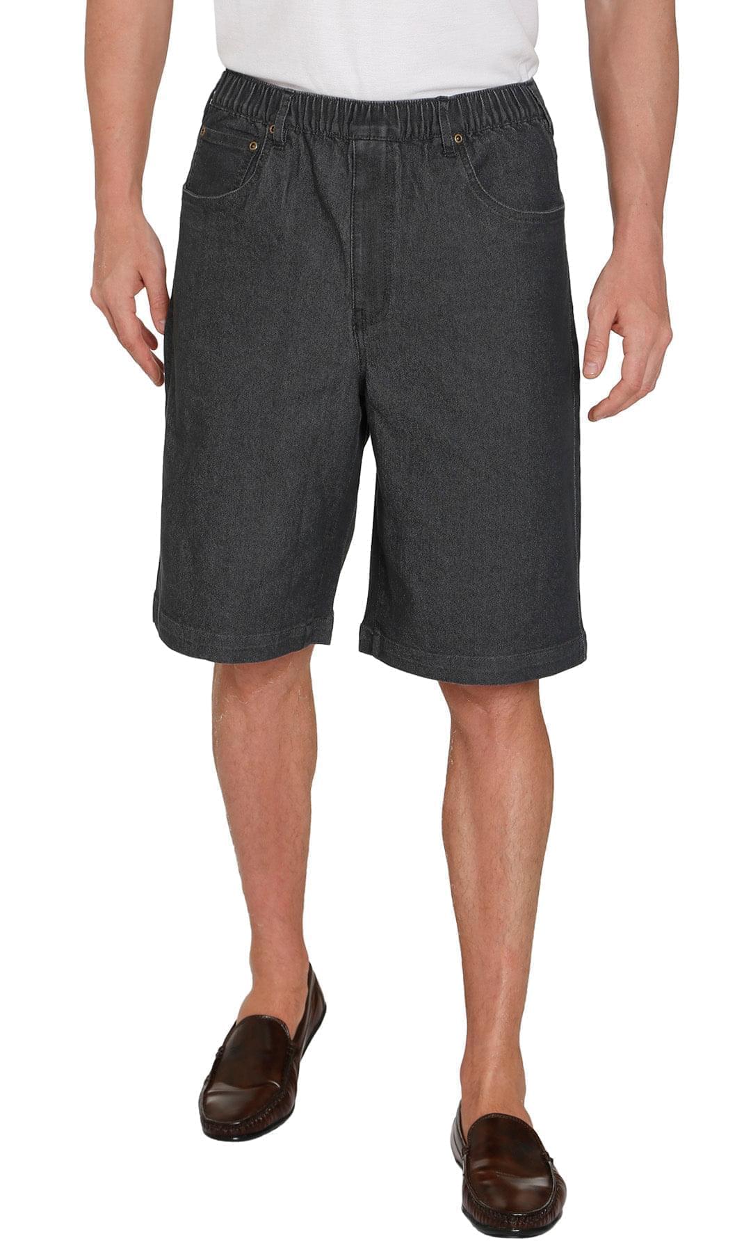 Men's Pull-On Stretch Denim Shorts — Elastic Waist No Zipper