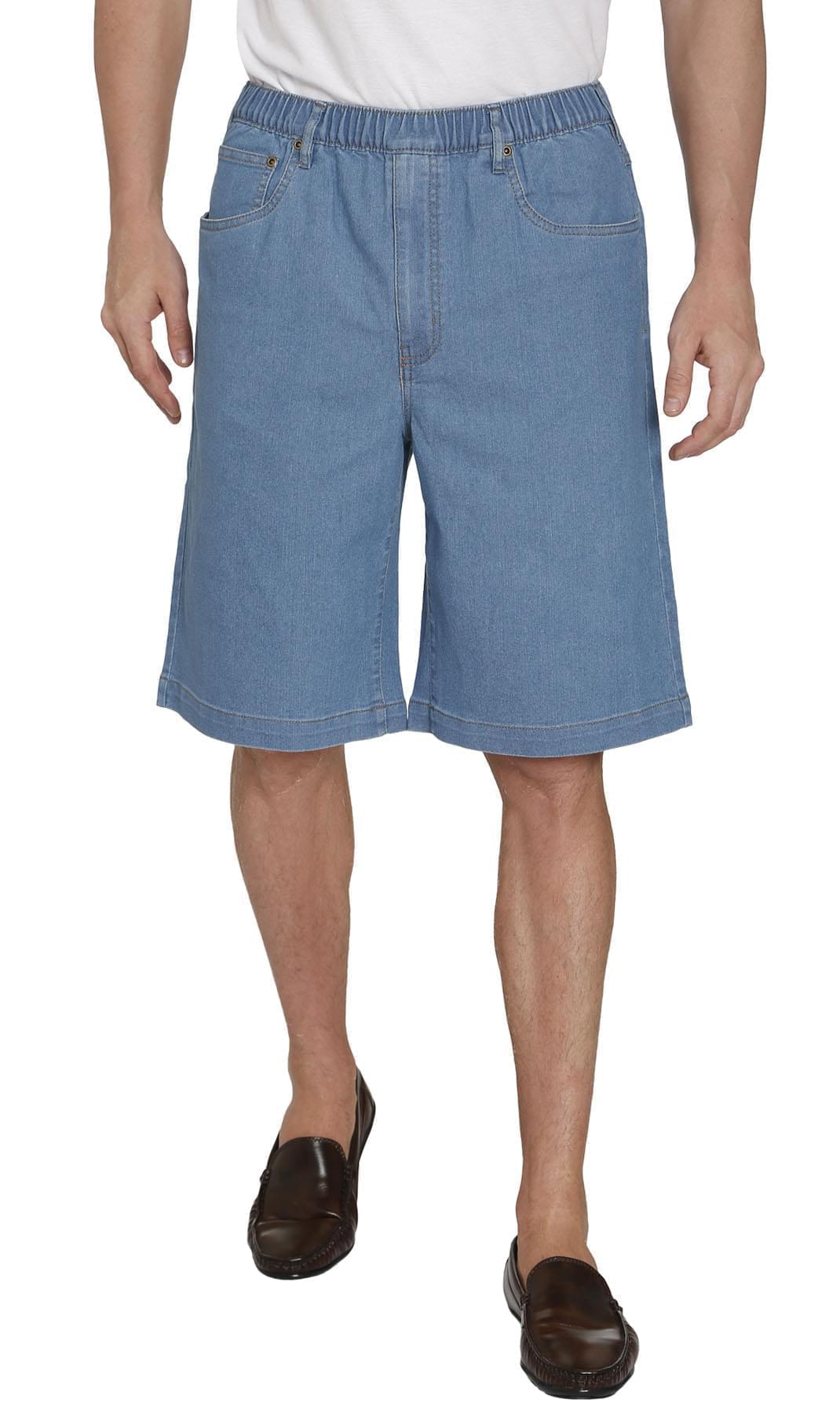 Men's Pull-On Stretch Denim Shorts — Elastic Waist No Zipper
