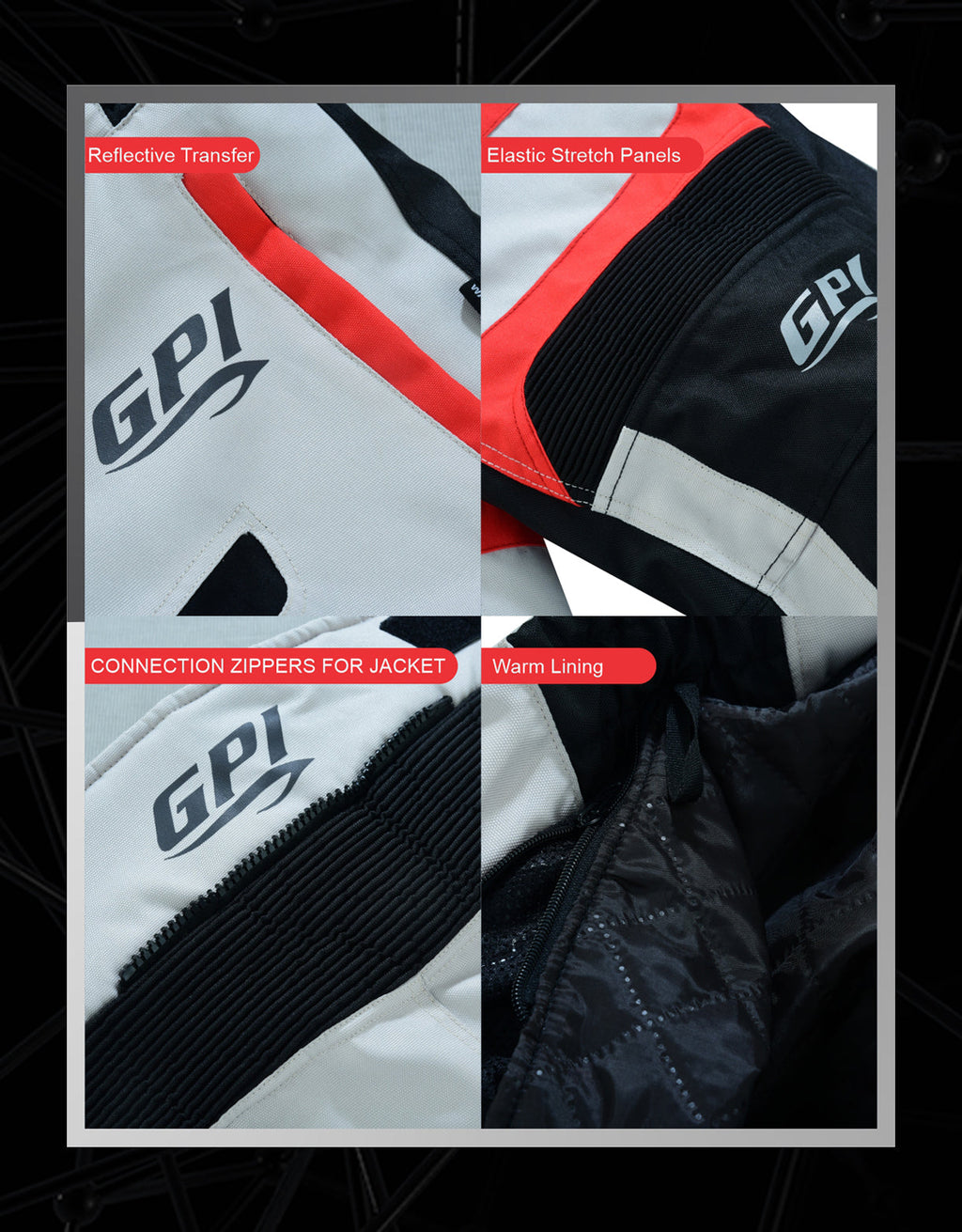 High Premium Quality Adjustable/Black/Red Multi-Color Motorcycle Pants – Beach-