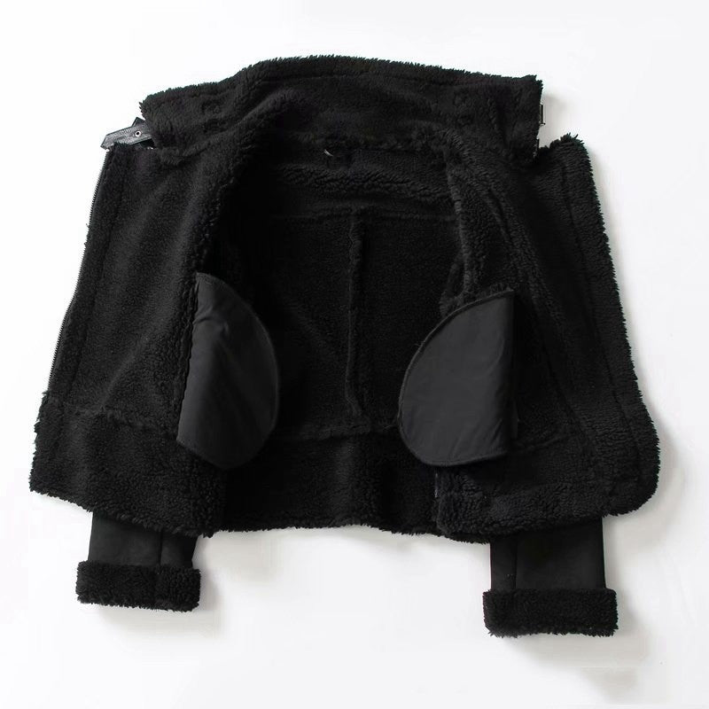 WInter Lapel Jacket Suede Lamb Wool