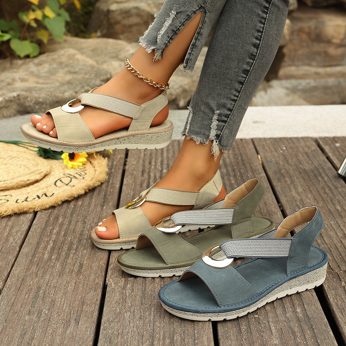 Fish Mouth Wedge Sandals