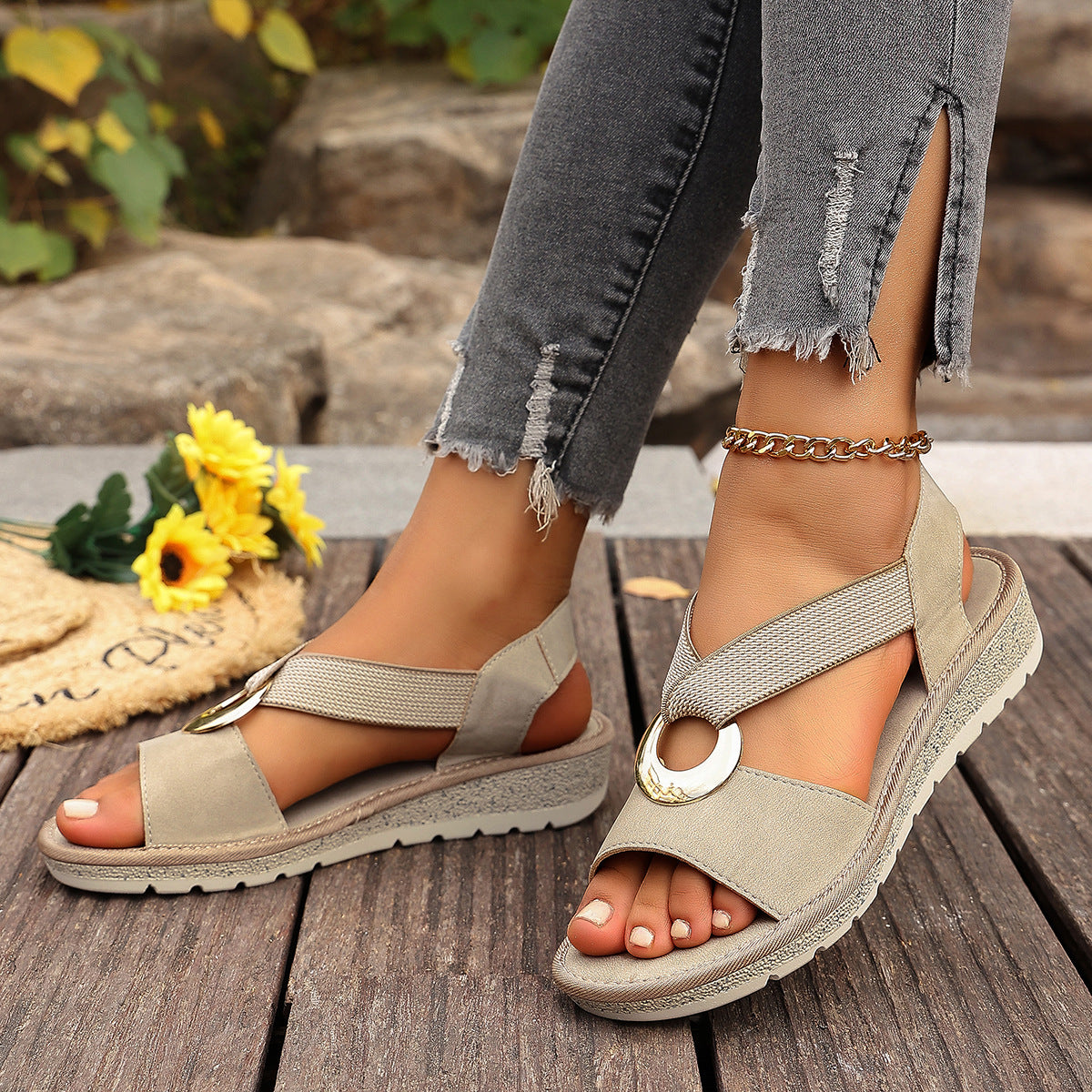 Fish Mouth Wedge Sandals
