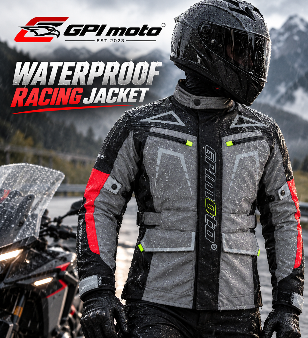 Men’s All-Season High Premium Quality Soft Adjustable Motorcycle Jacket – 6 Pockets, Grey/Black-